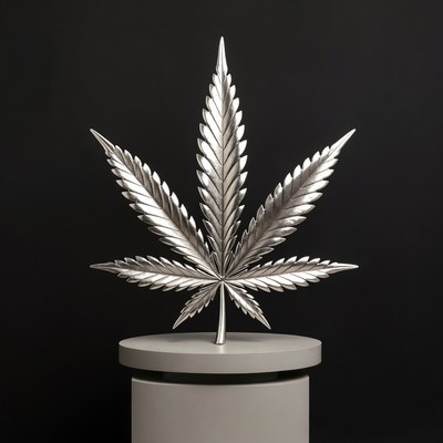Shiny Silver Marijuana Leaf on Pedestal