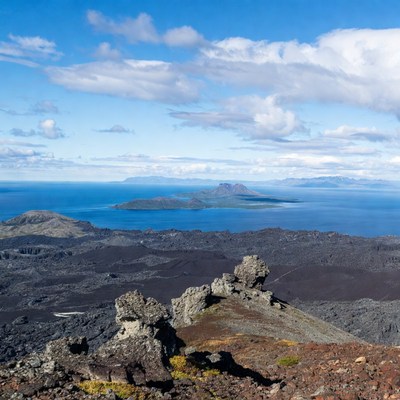 Volcanic Landscape Overlooking Ocean Islands
