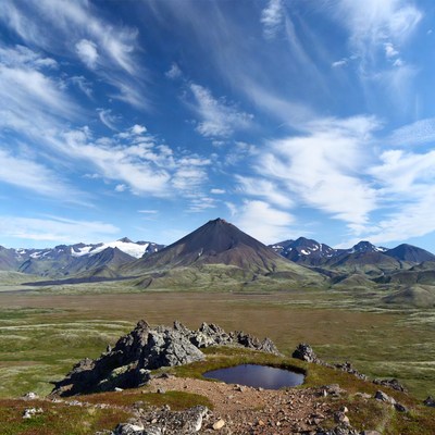 Volcanic Mountain with Small Pond Foreground