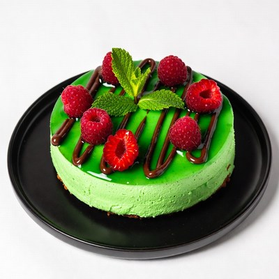 Green Jelly Cake with Raspberries
