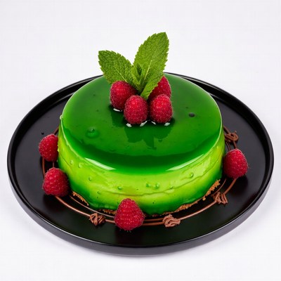 Green Jelly Cake with Raspberries