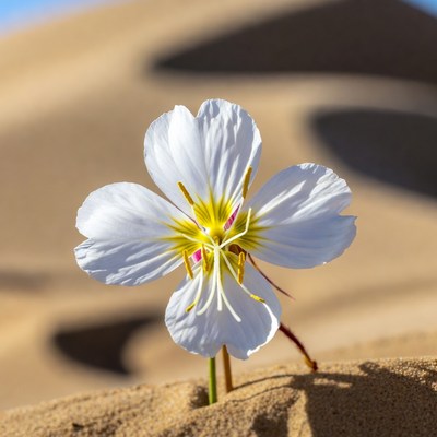 White desert flower on sand dunes