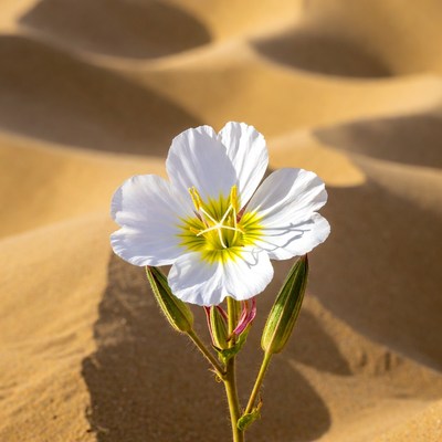White flower in desert sand