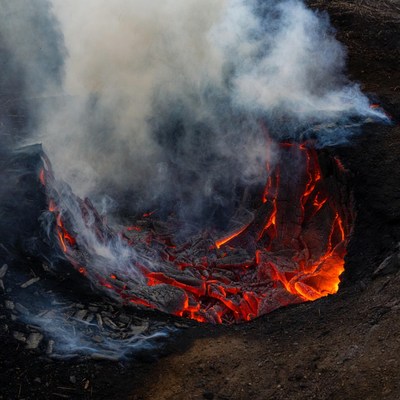 Glowing Lava in Volcanic Crater