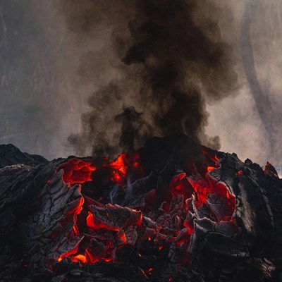 Erupting volcano with lava and smoke