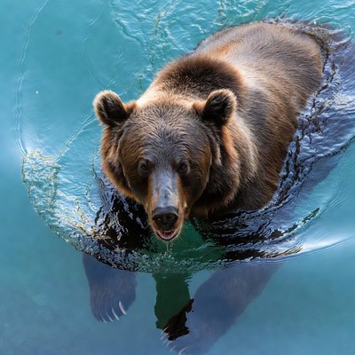 Brown bear swimming in water
