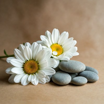 White Daisies and Gray Pebbles