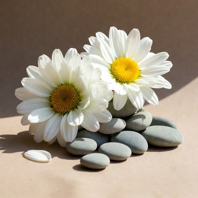 White Daisies on Pebbles