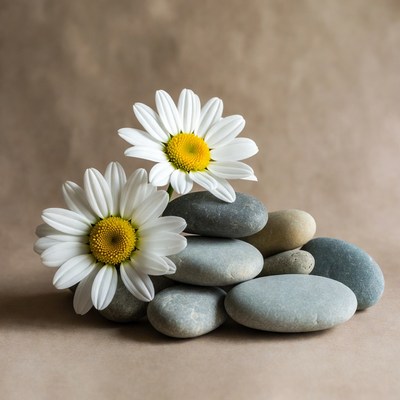 White Daisies on Pebbles
