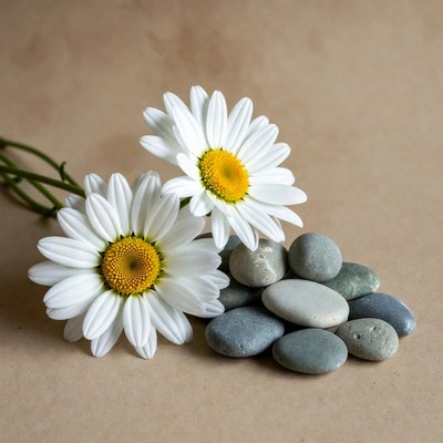 White Daisies with Gray Pebbles