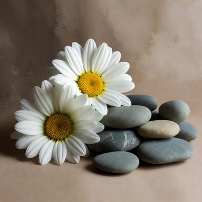 White Daisies with Gray Pebbles