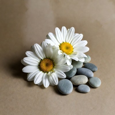 White Daisies with Pebbles
