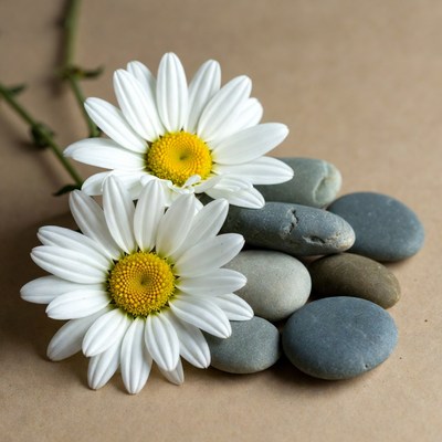 White Daisies with Gray Pebbles