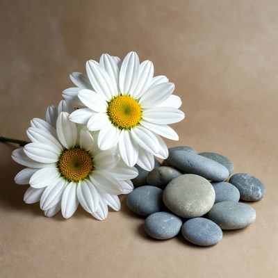 White Daisies with Pebbles