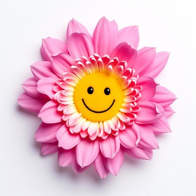 Pink Daisy Flower with Smiley Face