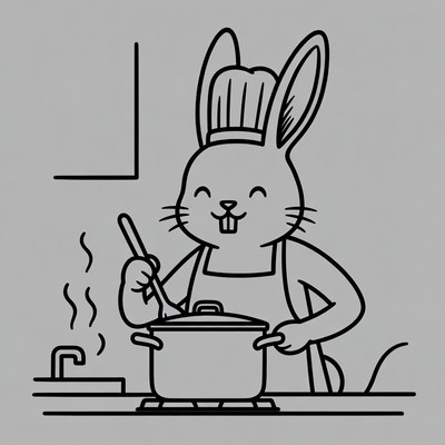 Rabbit chef stirring pot