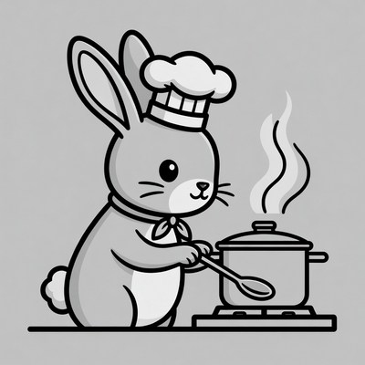 Cartoon Bunny Chef Cooking