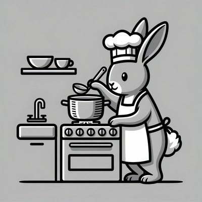 Rabbit chef cooking soup