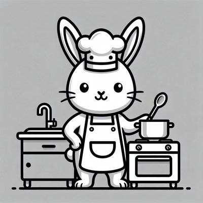 Cartoon bunny chef cooking