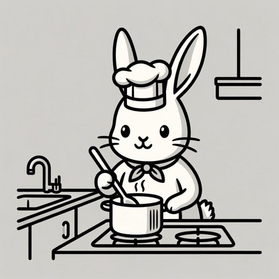 Bunny chef cooking soup