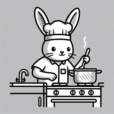 Rabbit chef cooking soup