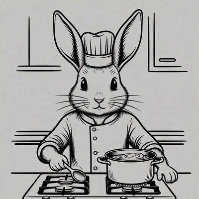 Rabbit chef cooking soup