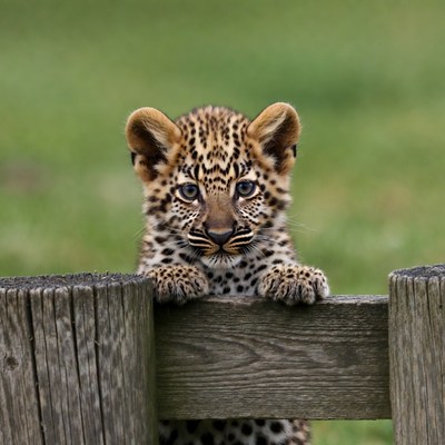 Baby Leopard Peeking Over Fence