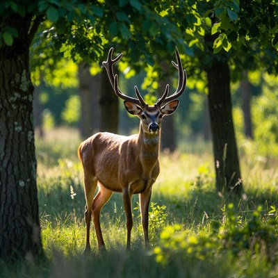 Buck Deer in Forest Clearing