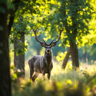 Majestic Stag in Forest Sunlight