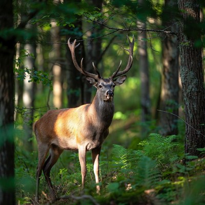 Red deer stag in forest