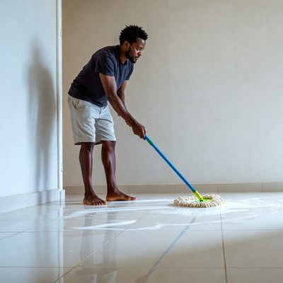 African-American man mopping floor