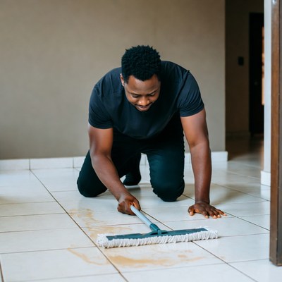 African-American man mopping floor