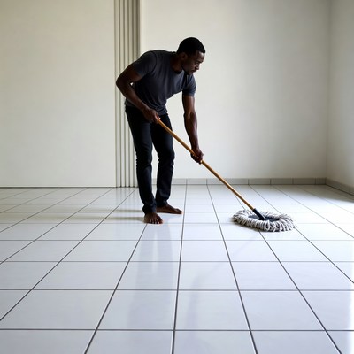 African-American man mopping floor