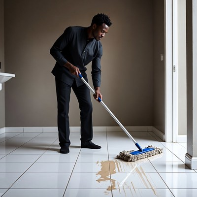 African-American man mopping floor spill