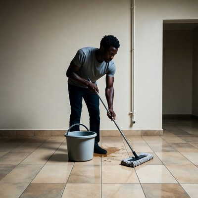 African-American man mopping floor