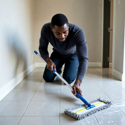 African-American man mopping floor