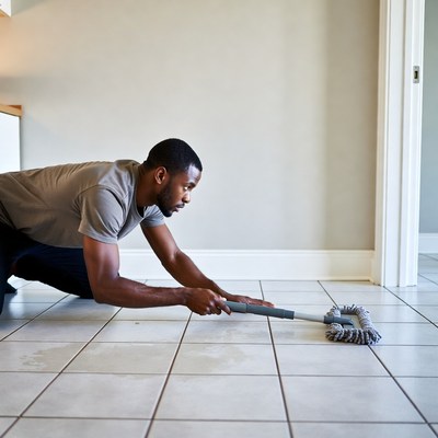 African-American man mopping floor