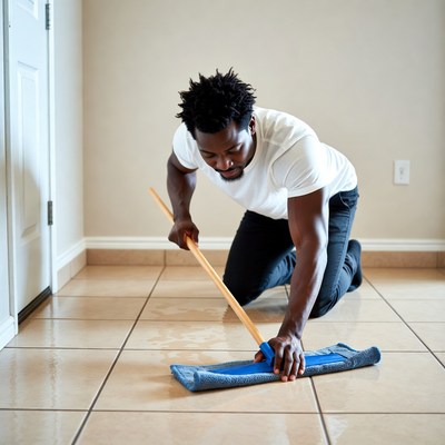 African-American man mopping floor
