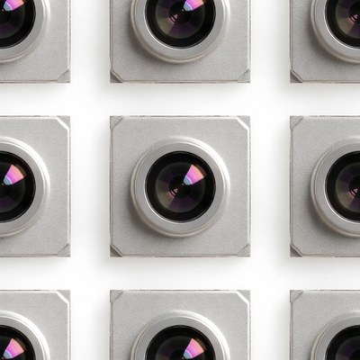 Grid of Silver Camera Lenses