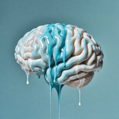 Blue Paint Dripping on Brain