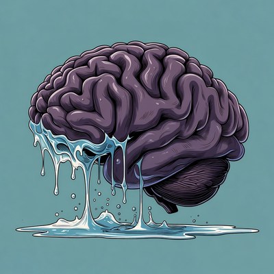 Melting Brain Illustration Dripping White Liquid