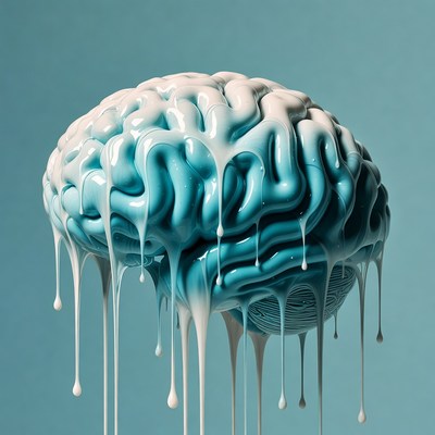 Melting Blue Brain Dripping Paint
