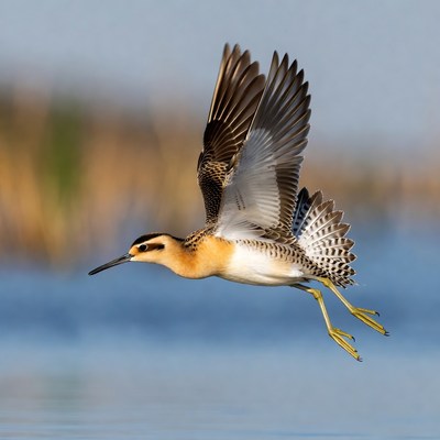 Little Ringed Plover Flying over Water