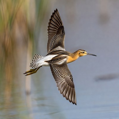 Pectoral Sandpiper Flying over Marsh