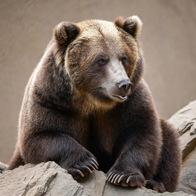 Grizzly Bear Sitting on Rock