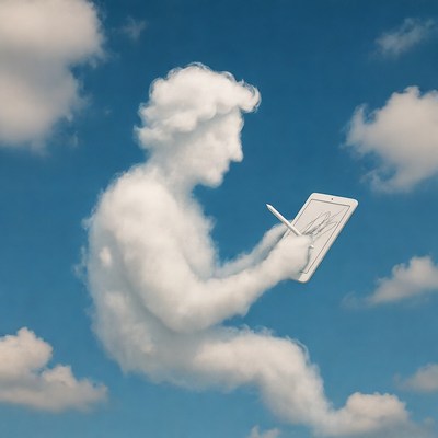 Cloud man drawing on tablet