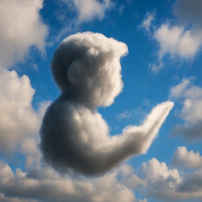 Cloud shaped like waving boy
