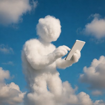 Cloud man using tablet in sky