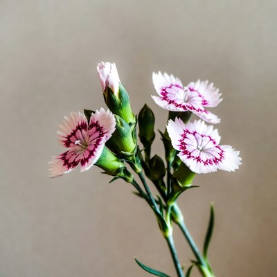 Pink Carnations on Beige Background