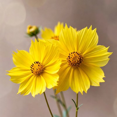 Cluster of Bright Yellow Cosmos Flowers